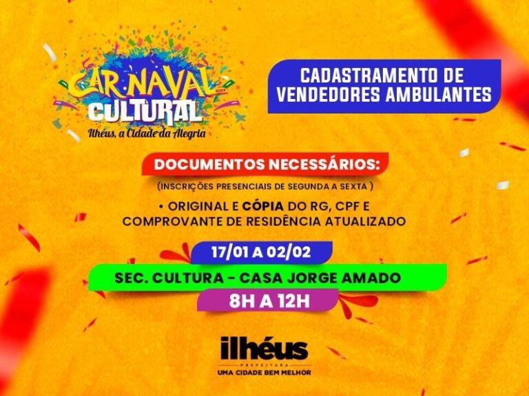 RETIFICANDO: O Carnaval Cultural em Ilhéus acontece entre os dias 09 e 13 de fevereiro